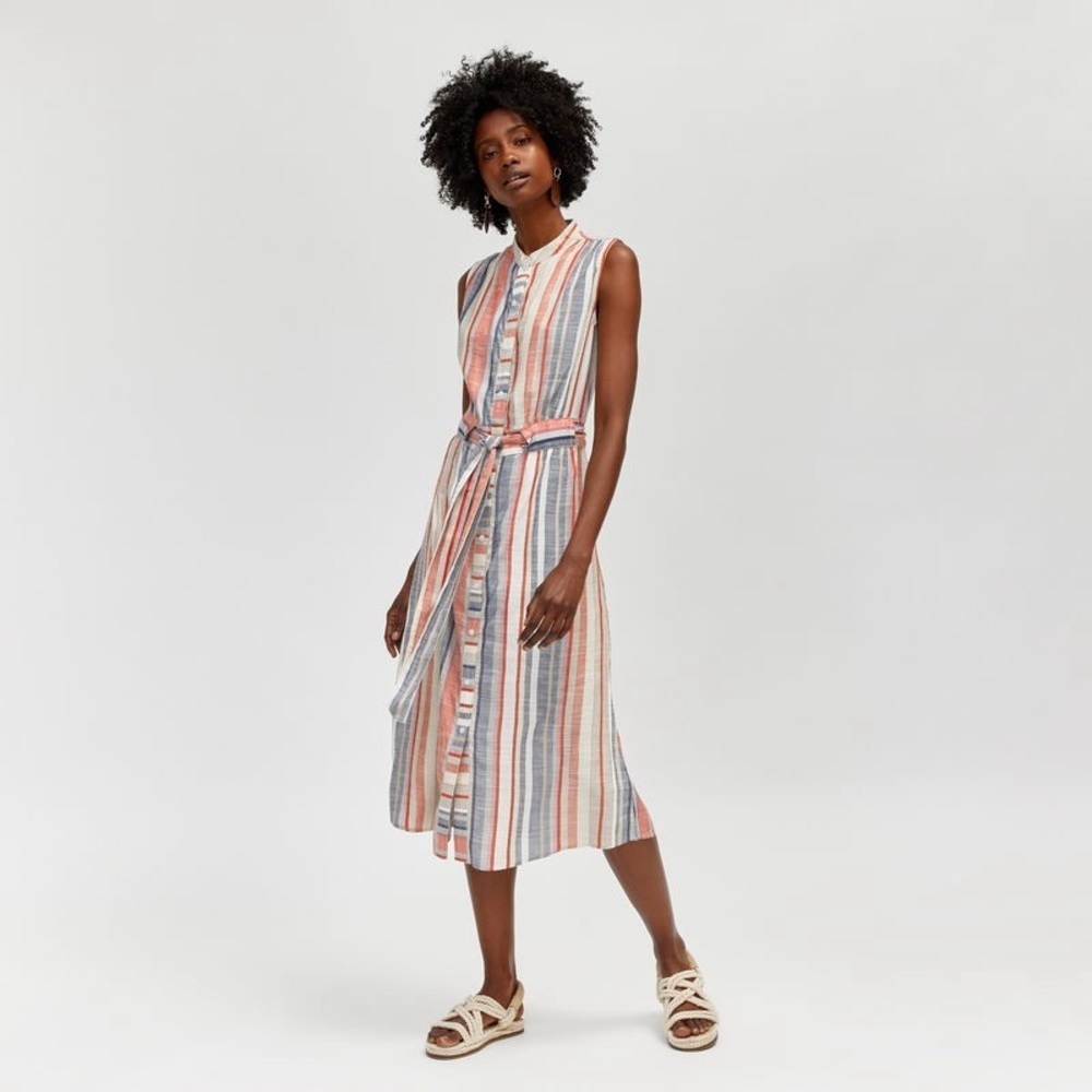 Warehouse Striped Sleeveless Shirt Midi Dress Tie Waist Size 8